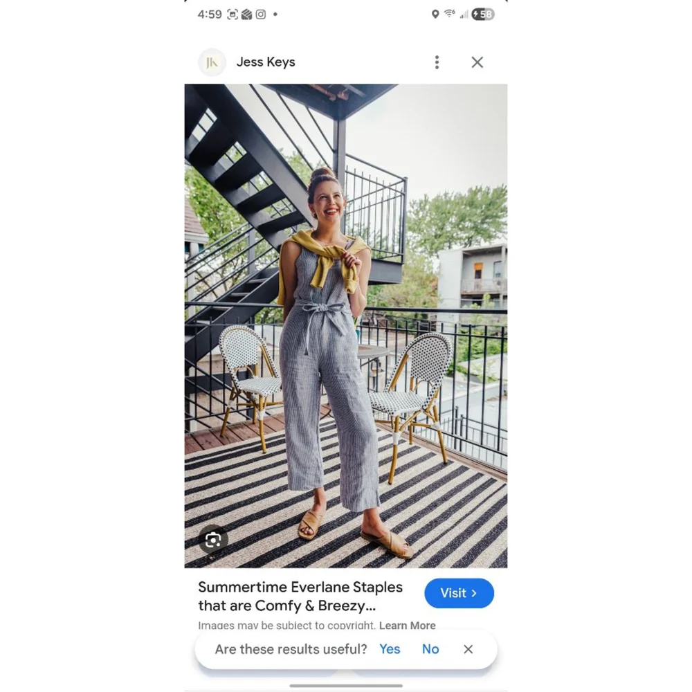 EVERLANE Button-Front Linen Striped‎ Jumpsuit Size 8 Blue and White 111